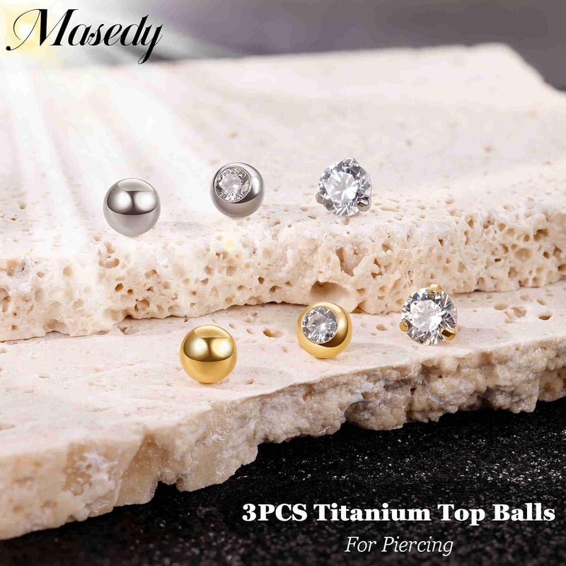 Masedy 3PCS 14G Titanium Replacement Balls for Piercing Internally Threaded Belly Button Piercing CZ Nipple Tongue Industrial Ring Top Piercing Jewelry Parts 5mm - Image 4